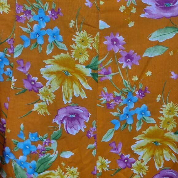 Vintage 90s Skirt 12 Orange Floral Cotton Paneled Tea Length A-line Ruffle Hem - Picture 4 of 10